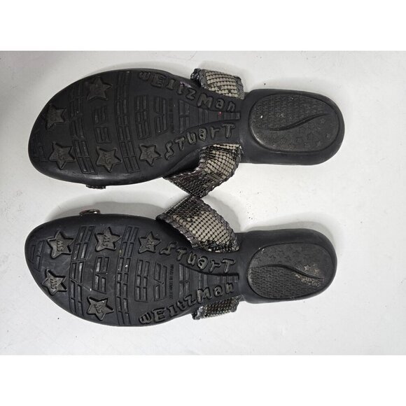 Stuart Weitzman Gunmetal Black Leather Crystal Sandals - Picture 5 of 9